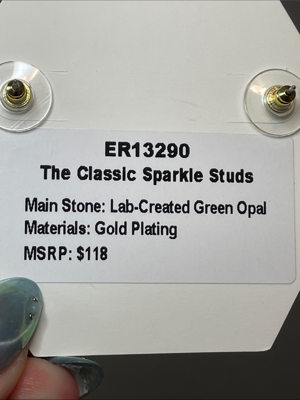 Bomb Party "The Classic Sparkle Studs" Green Opal on Gold - NWT $118 MSRP - Picture 2 of 3